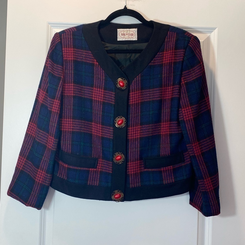 VINTAGE Woman’s Wool Blazer! Unique Red Buttons! Sz M